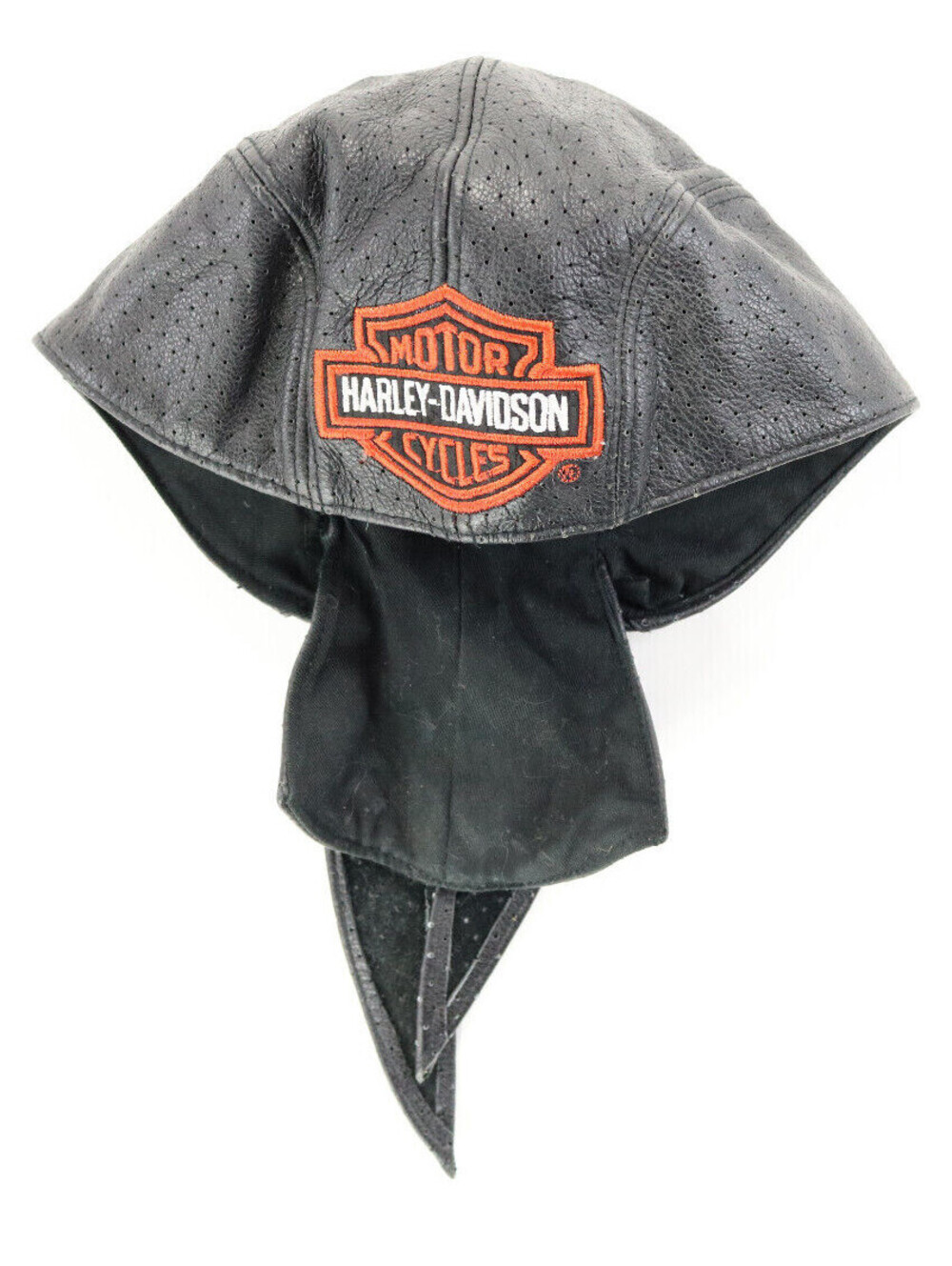 harley davidson do rag L black leather mens womens perforated skull cap hat bar
